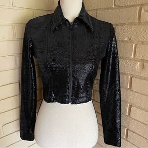 Hugo Buscati Collection Black Patent Leather Snakeskin Zip Jacket Womens Size 2